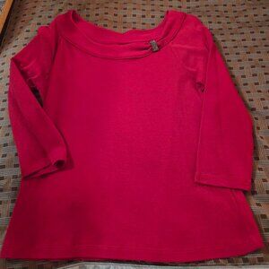 Rafaella Red Top 3/4 Sleeve Rhinestone Embellishment Size Large